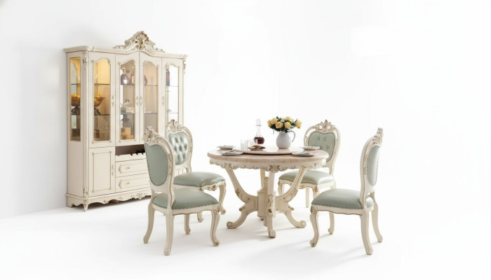 Ensemble de salle à manger blanc nacré Table à manger 6x chaises Vitrine Ensemble de luxe 8 pièces