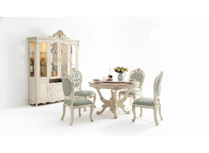 Ensemble de salle à manger blanc nacré Table à manger 6x chaises Vitrine Ensemble de luxe 8 pièces