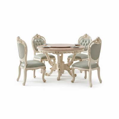 Ensemble de salle à manger 7 pièces en bois, meubles classiques, table à manger + 6 chaises de luxe.
