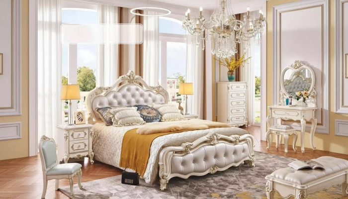 Ensemble chambre à coucher Lit 2x Tables de chevet Coiffeuse Tabouret Commode 6pcs De luxe