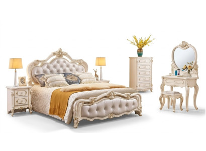 Ensemble chambre à coucher Lit 2x Tables de chevet Coiffeuse Tabouret Commode 6pcs De luxe