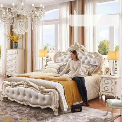 Ensemble de chambre à coucher Bed chesterfield + 2x tables de chevet en bois de luxe 3 pièces