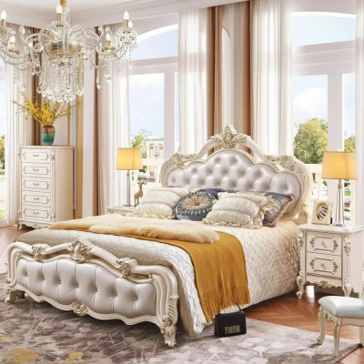 Ensemble de chambre à coucher Bed chesterfield + 2x tables de chevet en bois de luxe 3 pièces