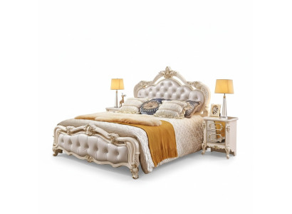 Ensemble de chambre à coucher Bed chesterfield + 2x tables de chevet en bois de luxe 3 pièces