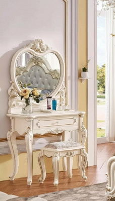 Classique r Coiffeuse Tabouret de designer Ensemble de meubles en bois Chambre à coucher 2 pièces