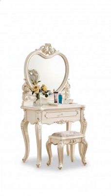 Classique r Coiffeuse Tabouret de designer Ensemble de meubles en bois Chambre à coucher 2 pièces