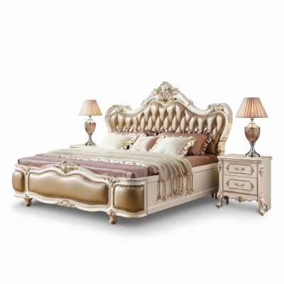 Chambre de luxe classique Ensemble de luxe 3 pièces Lit + 2x Tables de chevet nouvelle