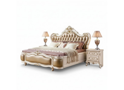 Chambre de luxe classique Ensemble de luxe 3 pièces Lit + 2x Tables de chevet nouvelle