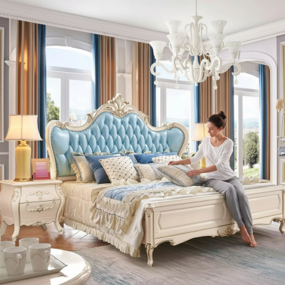 Ensemble de chambre à coucher Lit et 2 tables de chevet de luxe Mobilier classique neuf