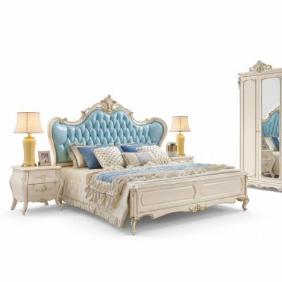 Ensemble de chambre à coucher Lit et 2 tables de chevet de luxe Mobilier classique neuf