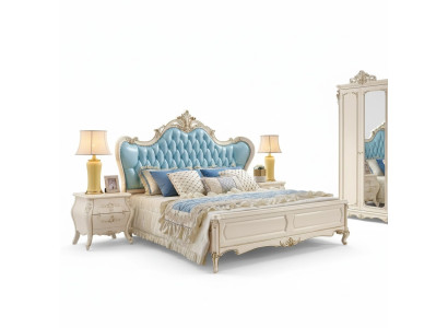 Ensemble de chambre à coucher Lit et 2 tables de chevet de luxe Mobilier classique neuf