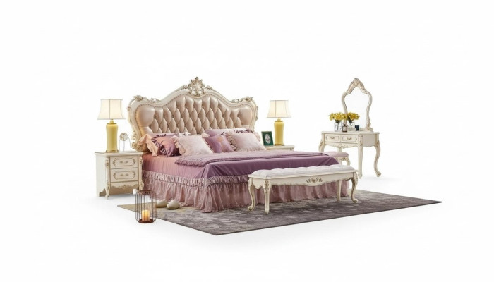 Chambre à coucher Ensemble lit chesterfield 2x Tables de nuit classiques Mobilier 3 pièces