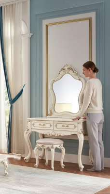 Ensemble de chambre classique Meuble Coiffeuse avec miroir Tabouret 2 pièces
