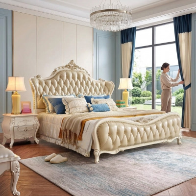 Ensemble de chambre lit classique Chesterfield 2x tables de chevet Bois massif 3 pièces