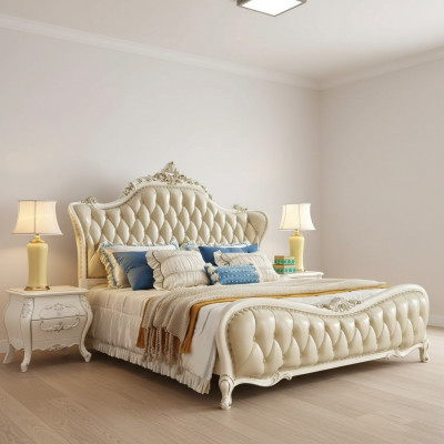 Ensemble de chambre lit classique Chesterfield 2x tables de chevet Bois massif 3 pièces