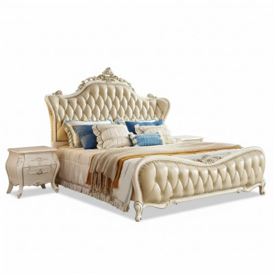 Ensemble de chambre lit classique Chesterfield 2x tables de chevet Bois massif 3 pièces