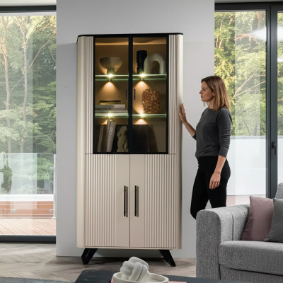 Vitrine Salon moderne et luxueux beige Armoire en verre Armoires Garde-robe