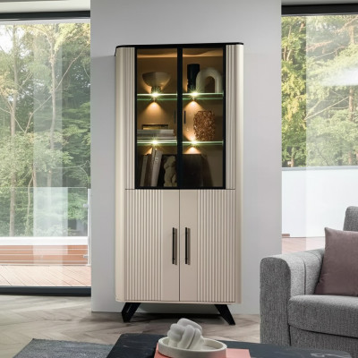 Vitrine Salon moderne et luxueux beige Armoire en verre Armoires Garde-robe