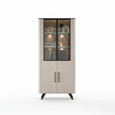 Vitrine Salon moderne et luxueux beige Armoire en verre Armoires Garde-robe
