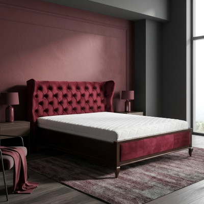 Lits de style Chesterfield classique de luxe Lit double en bois Mobilier en velours rouge
