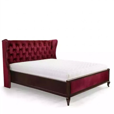 Lits de style Chesterfield classique de luxe Lit double en bois Mobilier en velours rouge