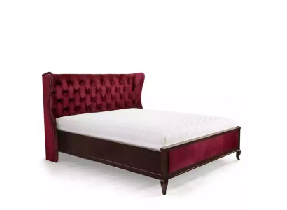 Lits de style Chesterfield classique de luxe Lit double en bois Mobilier en velours rouge