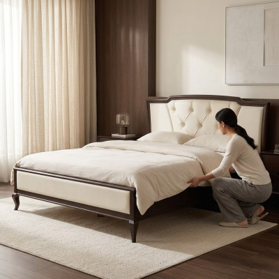 Lit en bois Lit Chesterfield Lit double dans la chambre Textile de velours