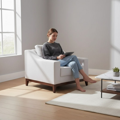 Fauteuil blanc scandinave, chaise rembourrée, fauteuil TV, club de salon, meubles