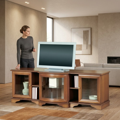 Salle de séjour meuble TV télévision bas armoire mobilier bois meuble TV 177cm.