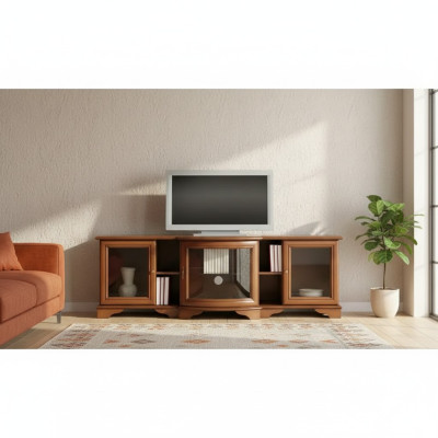 Salle de séjour meuble TV télévision bas armoire mobilier bois meuble TV 177cm.