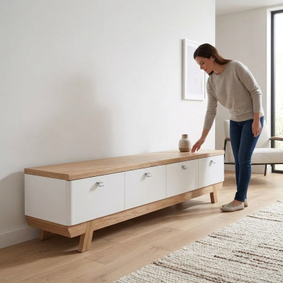 Meuble de télévision en bois pour le salon Support de télévision Blanc Armoire Mobilier Meuble de télévision