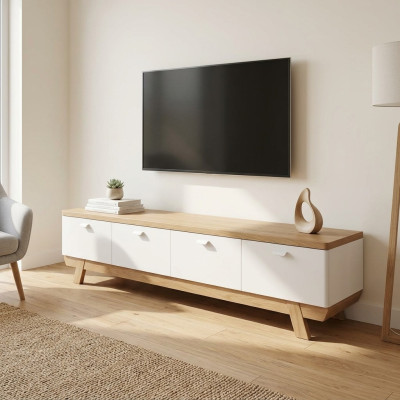 Meuble de télévision en bois pour le salon Support de télévision Blanc Armoire Mobilier Meuble de télévision