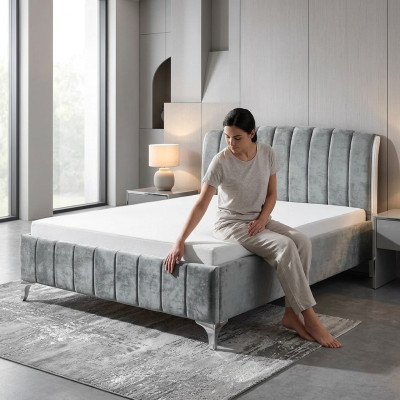 Lits de luxe Chambre grise Lit double Lit en bois Cadre de lit Lit