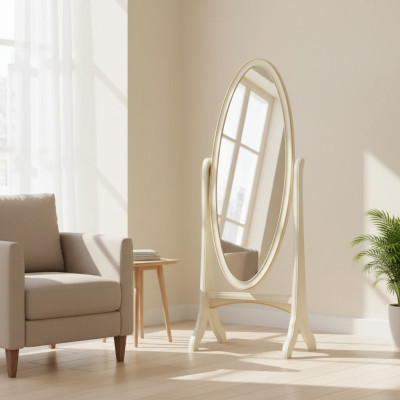 Miroir de sol rectangulaire avec cadre en bois ovale blanc pour salon