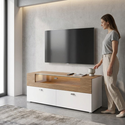 Unité murale Meuble TV Cabinet TV blanc Meuble TV bas Vitrine en bois Moderne Salon