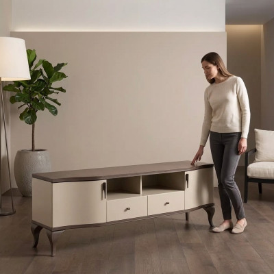 Salle de séjour Mobilier Unité murale Stand tv Étagère murale Bois beige Moderne Buffet