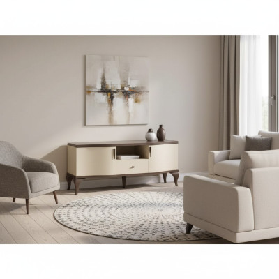 Meuble TV bas pour le salon beige en bois Style moderne buffet