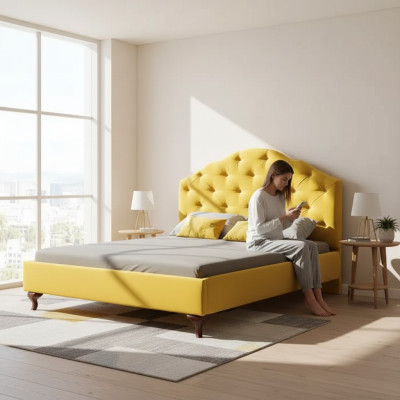 Lit jaune Chesterfield pour les lits de chambre à coucher double luxe lumineux