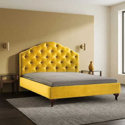Lit jaune Chesterfield pour les lits de chambre à coucher double luxe lumineux