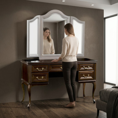 Coiffeuse avec miroir, console de luxe, commode de chambre, style baroque rococo