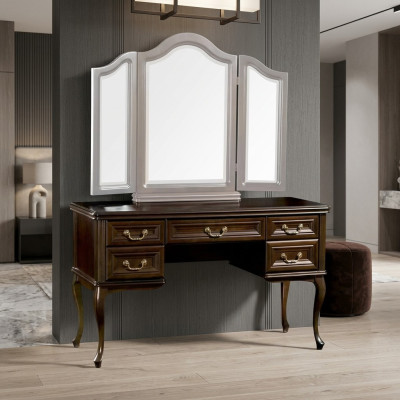Coiffeuse avec miroir, console de luxe, commode de chambre, style baroque rococo