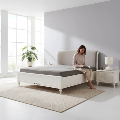 Lit design moderne de luxe Lit rembourré Lit en tissu dans la chambre