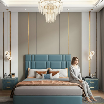 Ensemble de chambre à coucher Designer Luxury Group Suite nouveau Lit 2x Table de chevet 3 pièces.