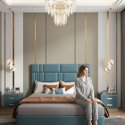 Luxe Chambre à coucher Lit design Rembourrage Lits doubles Mobilier d'hôtel 180x200
