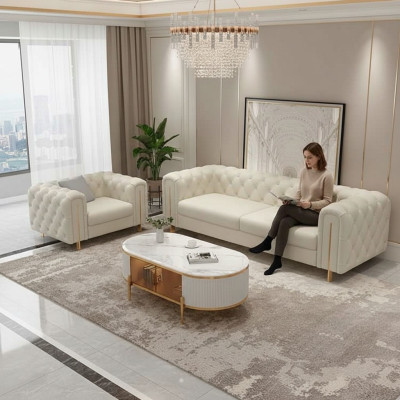Ensemble de salon de deux pièces, Ensemble de canapé Trois places, Fauteuil moderne en cuir.