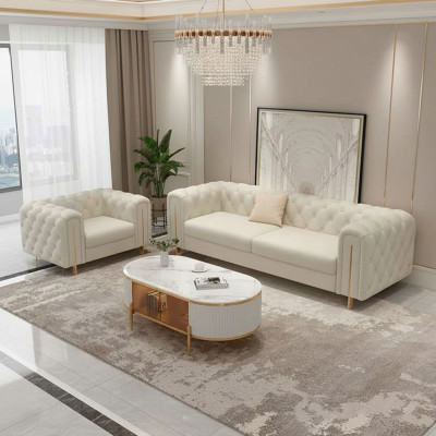 Ensemble de salon de deux pièces, Ensemble de canapé Trois places, Fauteuil moderne en cuir.