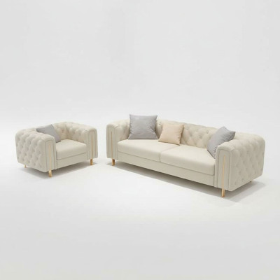 Ensemble de salon de deux pièces, Ensemble de canapé Trois places, Fauteuil moderne en cuir.