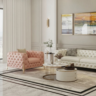 Ensemble de salon Design Canapé Chesterfield en cuir avec revêtement d'assise en cuir 2 pièces
