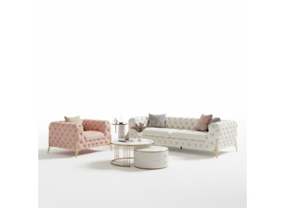 Ensemble de salon Design Canapé Chesterfield en cuir avec revêtement d'assise en cuir 2 pièces