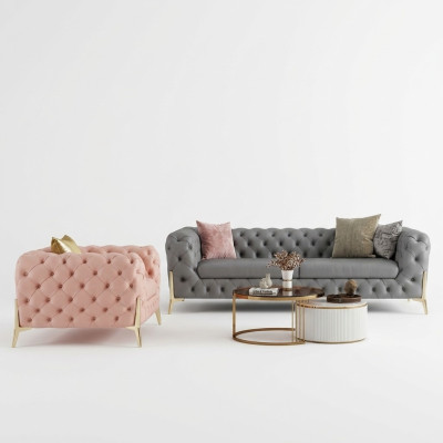 Ensemble de canapé 3+1 places Design Canapés Revêtement Cuir Détente Mobilier Moderne